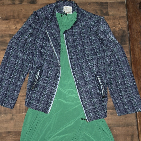 Sail to Sable Multi-Color Tweed Blazer // Preppy Fringe Zip Jacket XL - Picture 3 of 9